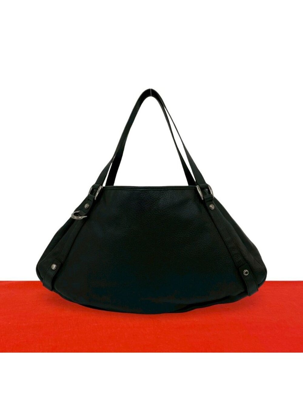 Gucci Log Leather Tote Shoulder Bag Black